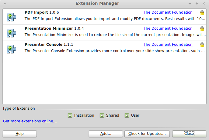Extension Manager Dialog