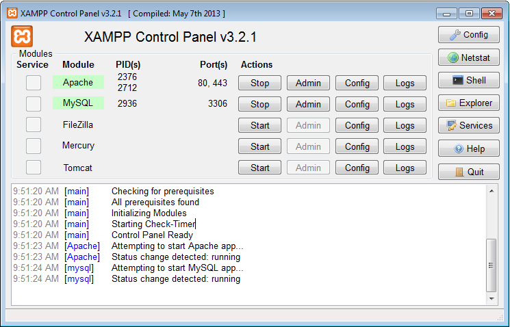 Bảng điều khiển Web Server XAMPP