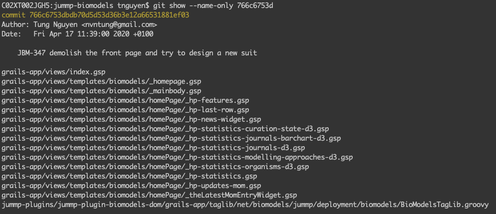 The output of git show --name-only